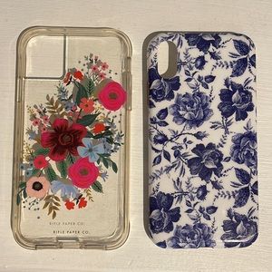 iPhone XR cases Casely blue & white roses, RPC clear  pink, blue, green flowers